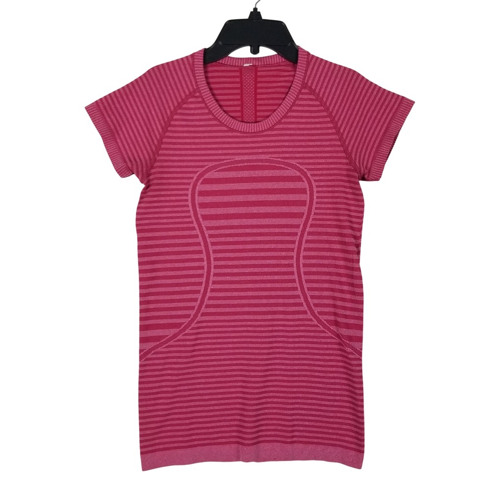 Lululemon Swiftly Tech Short Sleeve Women Size 6 Pink Striped Athletic Top